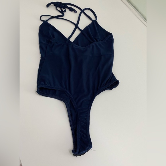 Missguided V-Neck Halter Strap Navy Blue Bodysuit Size 0 - Picture 4 of 7